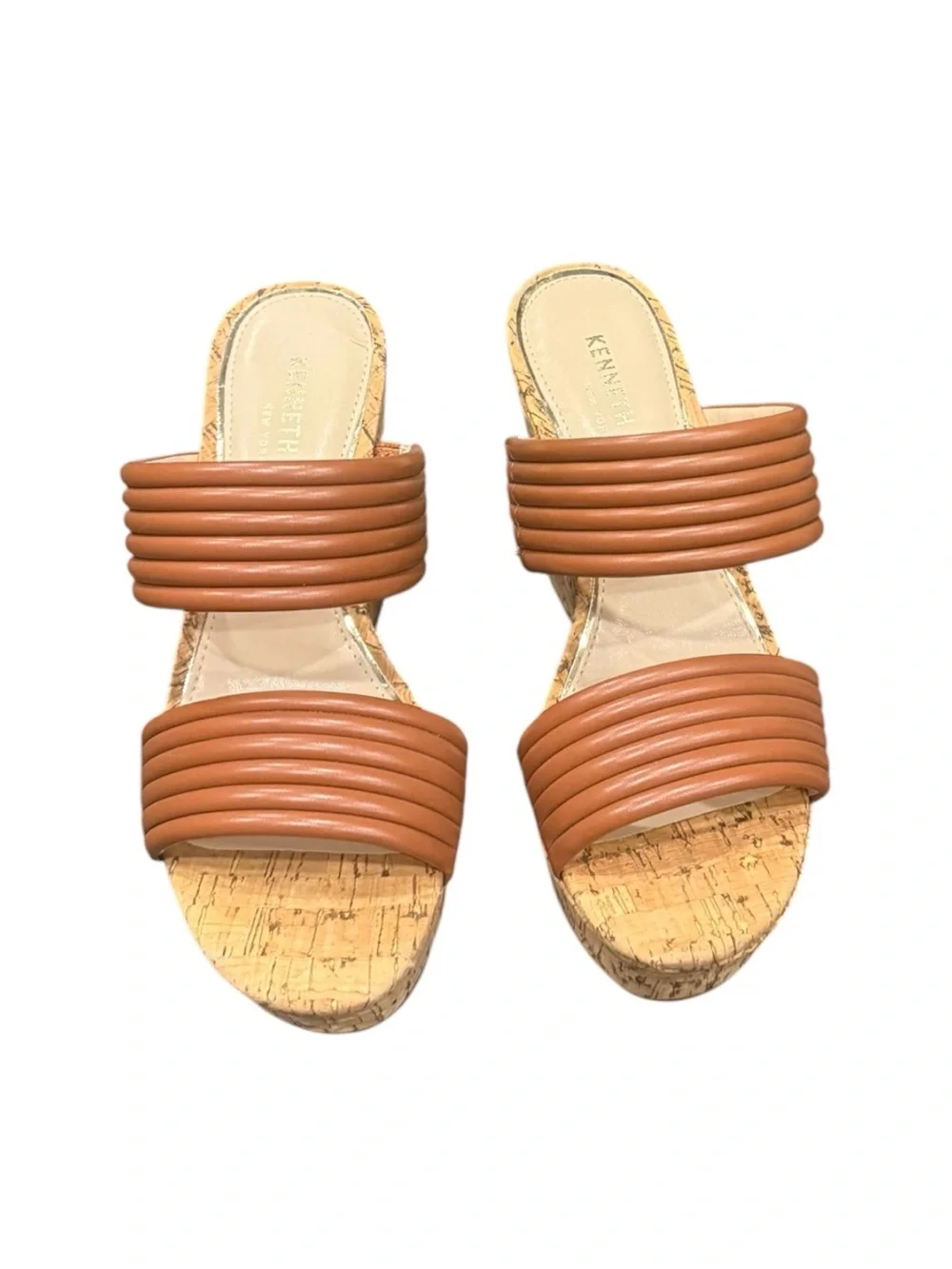 Kenneth Cole New York Cailyn Cork Wedge Slide Sandals Brown Tan - Size 6.5